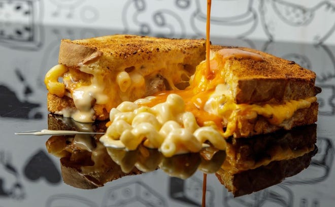 A mac and cheese grilled cheese sandwich shows the kind of creamy combinations customers will be able to get at I Heart Mac and Cheese\, a national chain coming to Vermont. Restaurants will open in Williston and St. Albans in 2023.